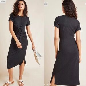 Anthropologie Globetrotter Tee Dress Stretch Charcoal Gray Size XS Wrap‎ Draped